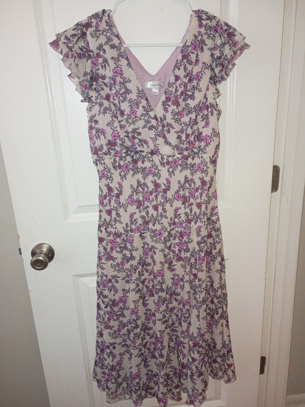 Dress Barn Midi Cream Dress with Purple Floral Print